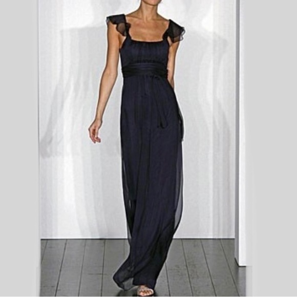 Amsale Navy Blue 100% Silk Crepe Formal Gown Maxi Dress Wedding Guess Size 8 - Picture 1 of 6